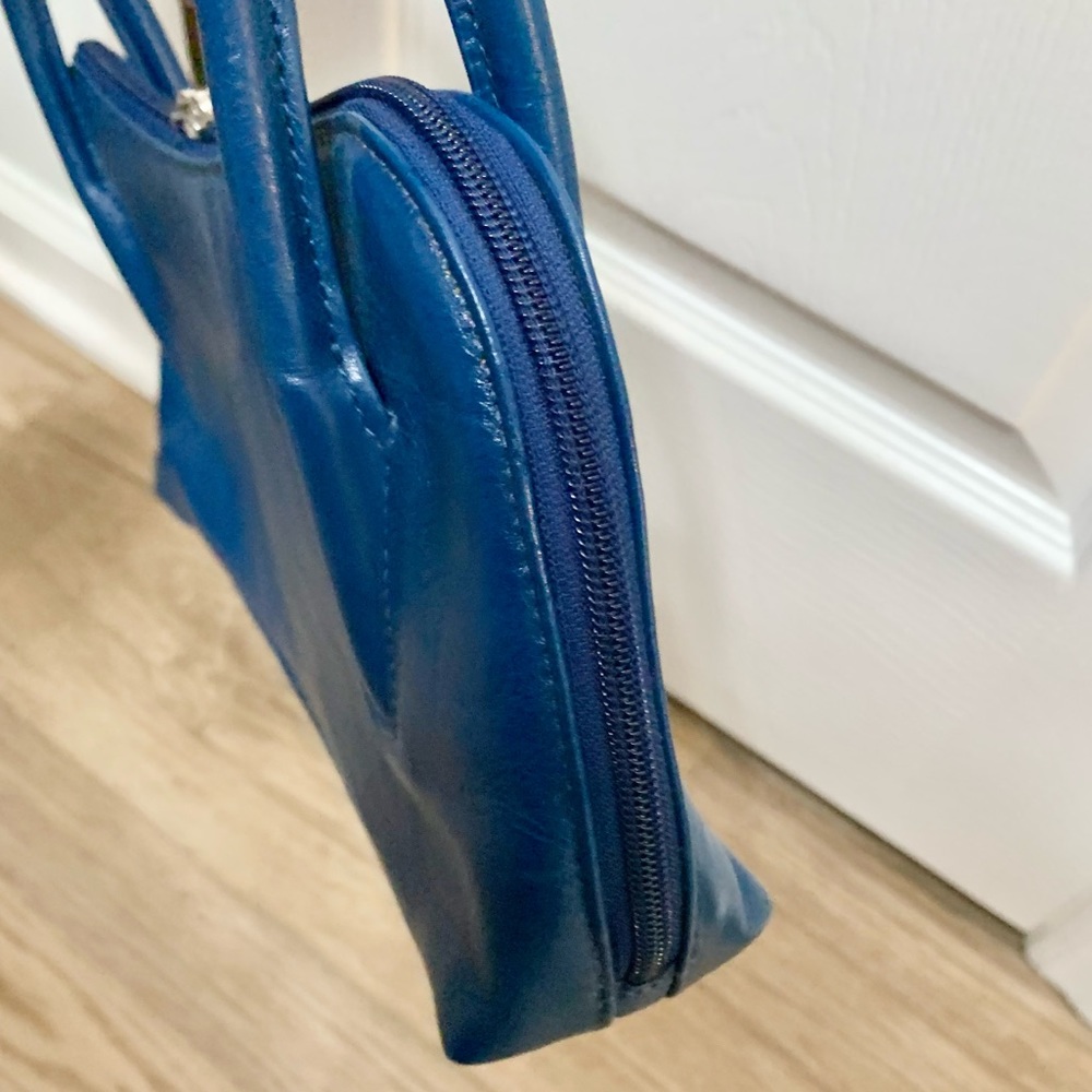 Y2k HOBO International Polished Leather East West Shoulder Bag - Blue - NWOT - Picture 3 of 10